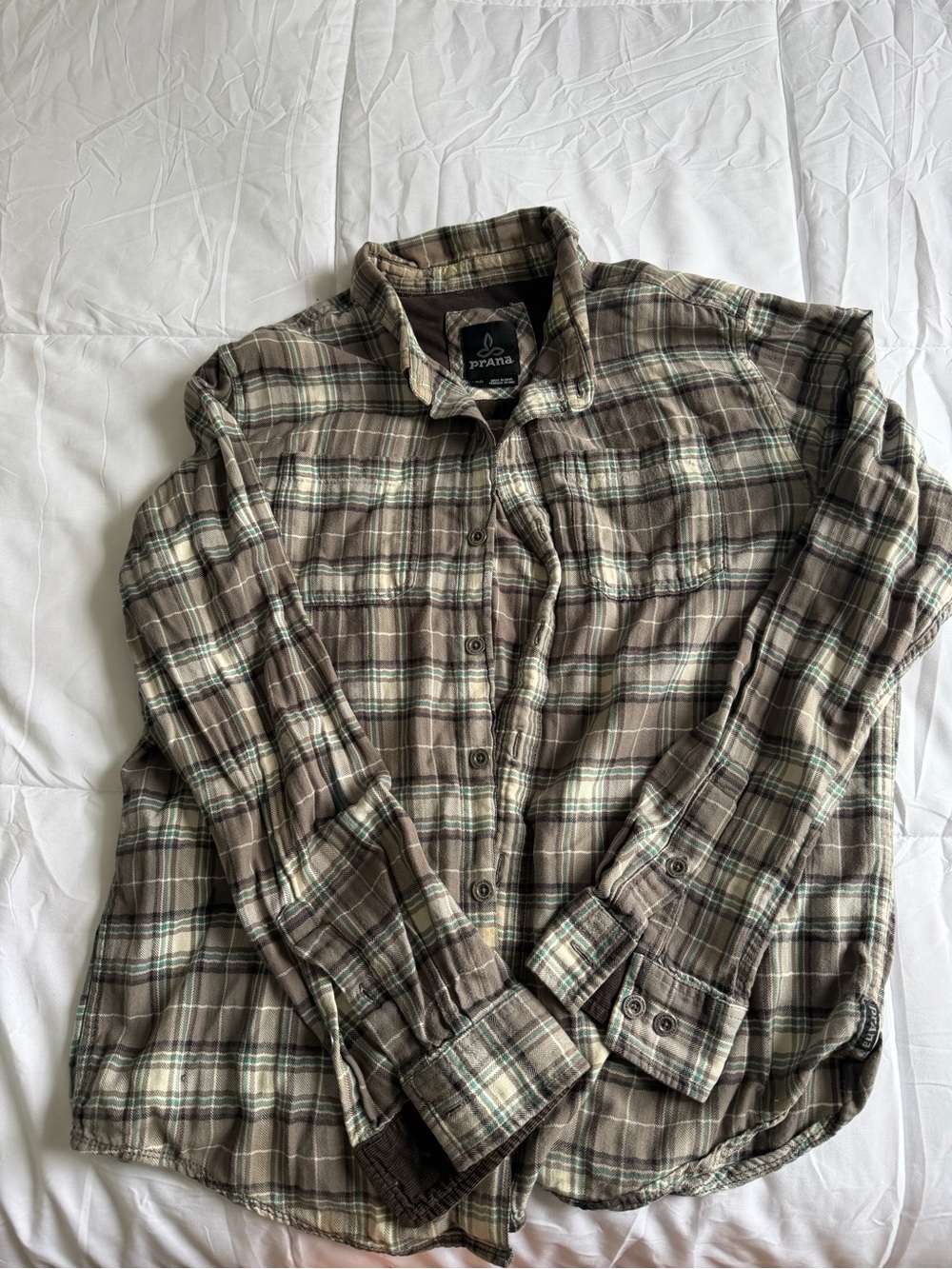Prana Men's Brown and Cream Plaid Button-Down Shirt